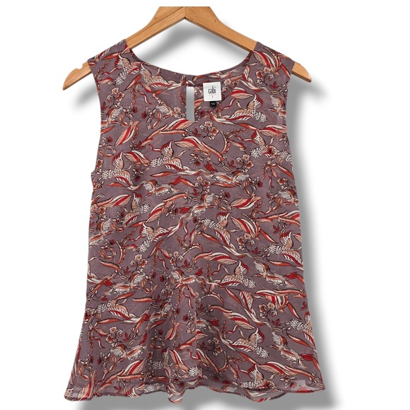 Cabi Floral Print Sleeveless Blouse Top with Keyhole Back Bow Detail Size S - Picture 1 of 10
